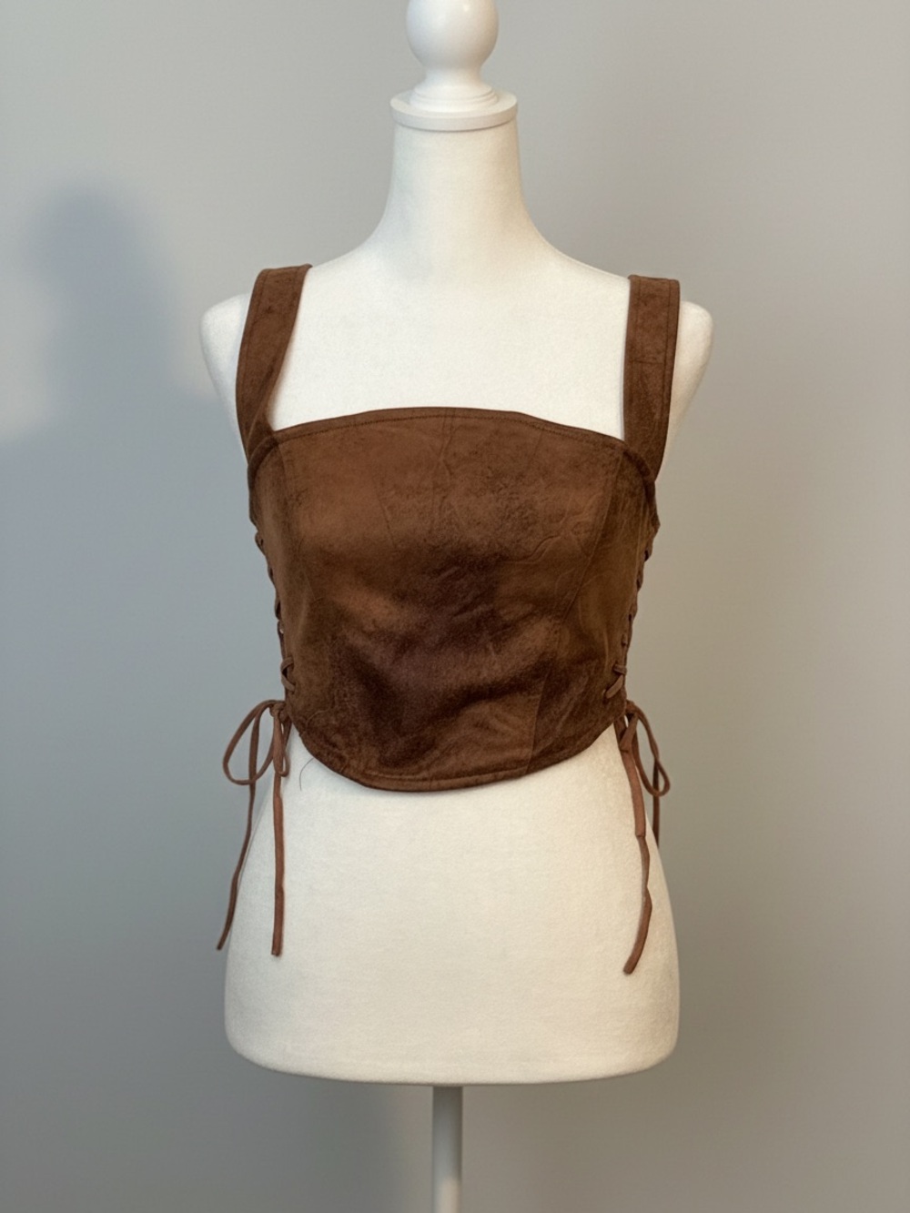 Festival Cowgirl Urban Outfitters Brown Faux Leather Lace-Up Top Womens M Boho
